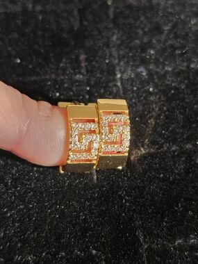 22kgp Gold-Tone Greek Key Huggie Earrings with Clear Stones